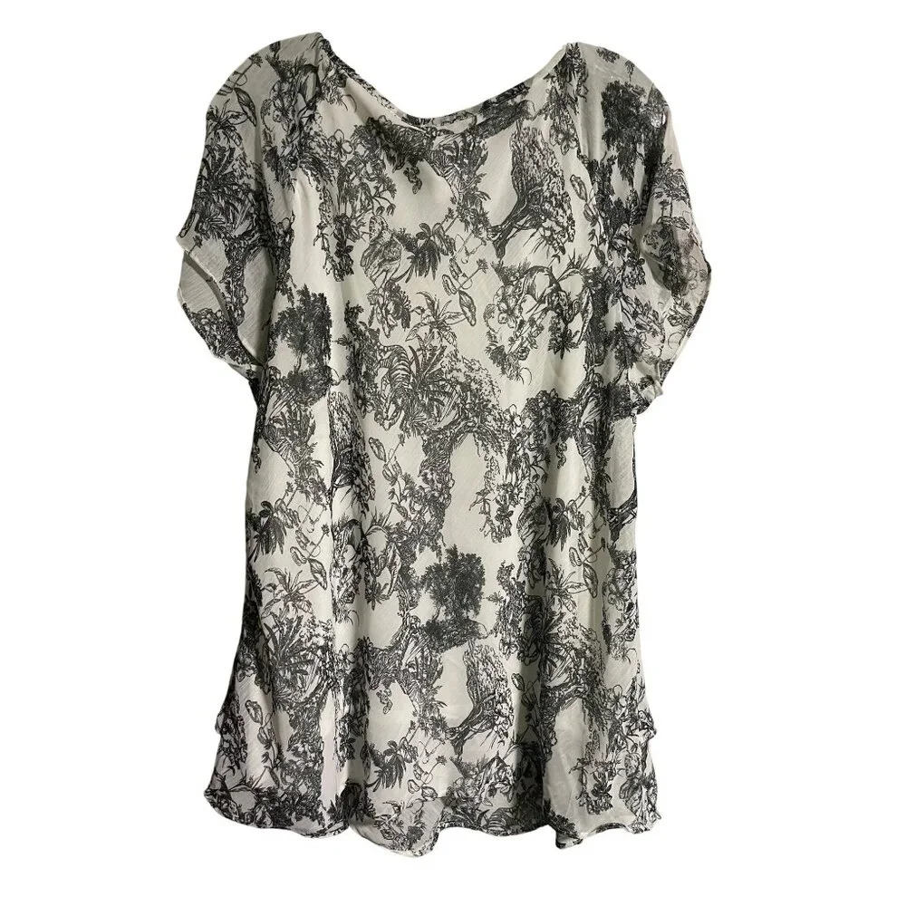 Tamara H Black & White Jungle Print Short Sleeve Top Size 2X